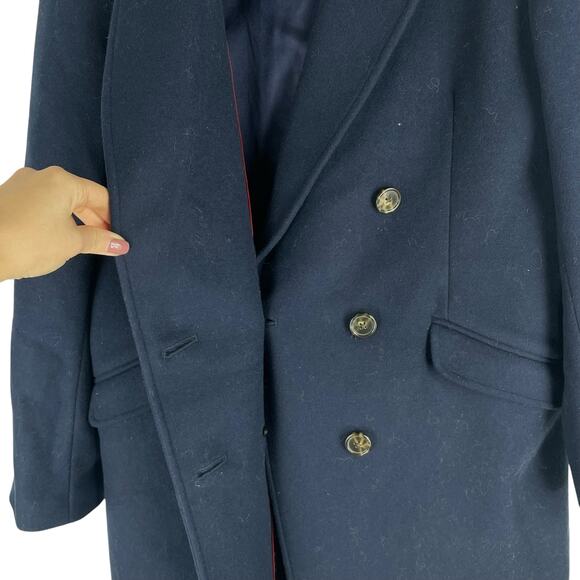 J. Crew Wool Cashmere Blend Double Breasted Top Coat Navy Blue Size 10 - Picture 7 of 12
